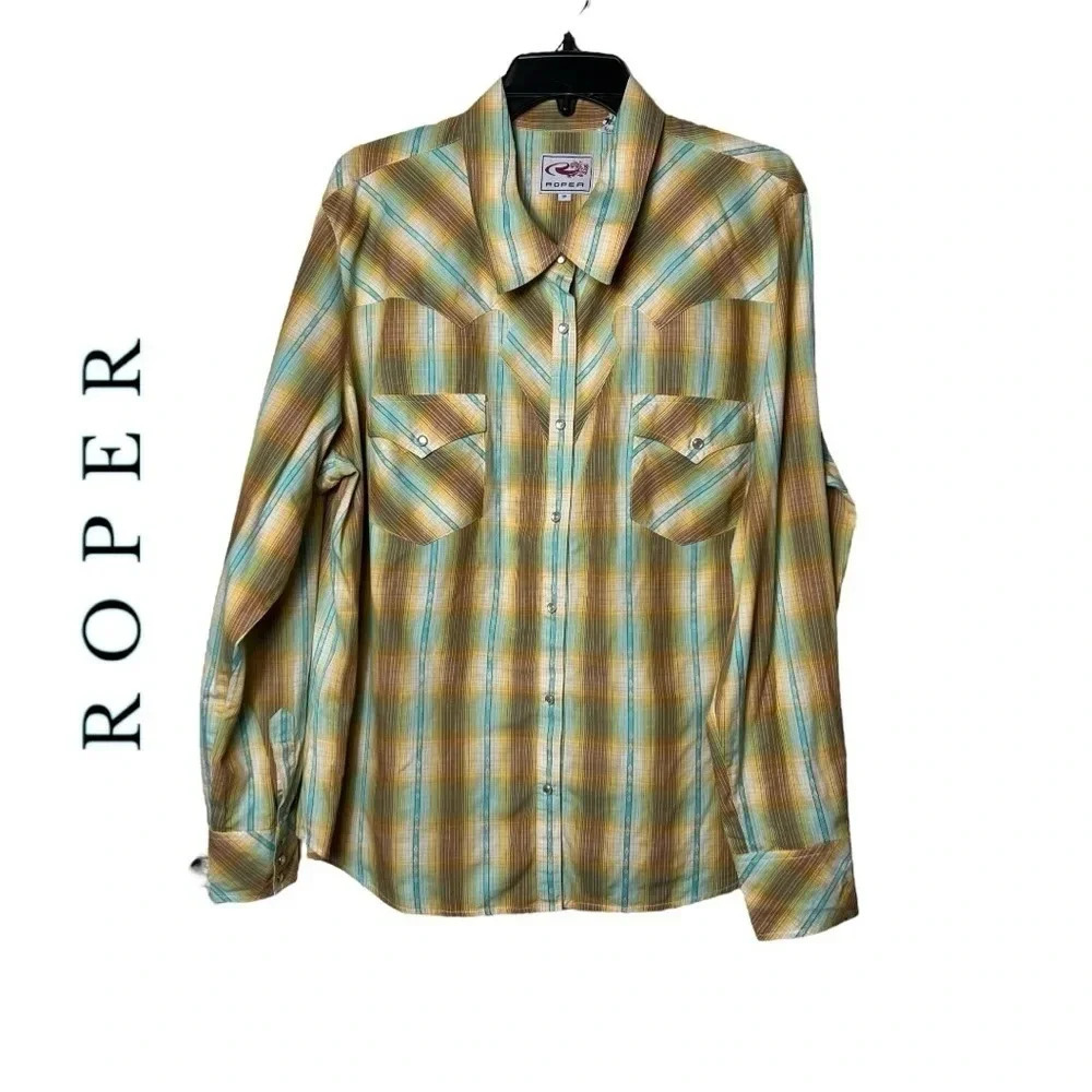 1653. MEN’S ROPER LONG SLEEVE FULL PEARL SNAP BUTTON UP SHIRT SIZE XXLARGE